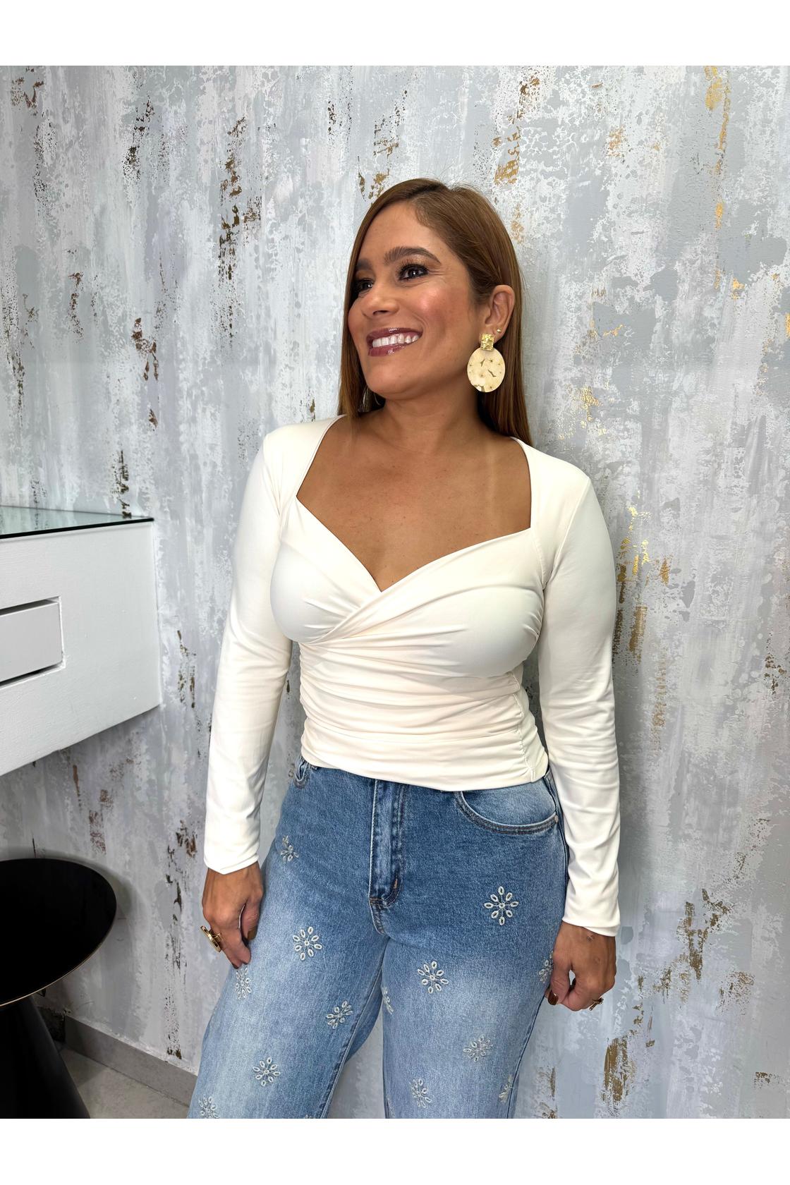 V Neck Wrapped Long Sleeve